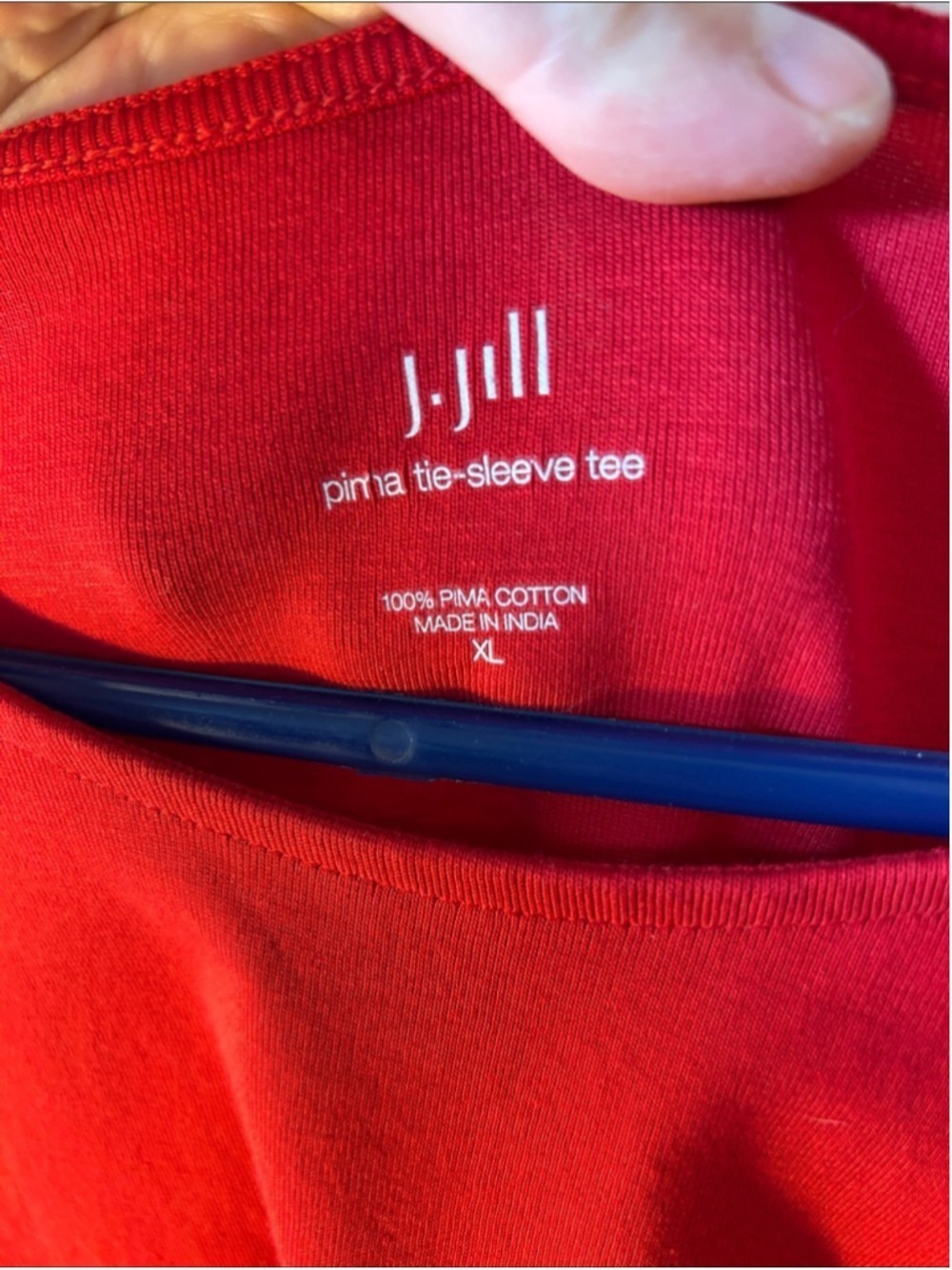 J.Jill Bright Red Long-Sleeve Top Pima Cotton Tie-sleeve tee size XL - Picture 3 of 5